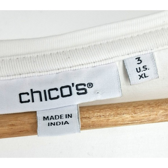 Chicos White Peasant Top Black Emboidered Balloon Sleeves Sz XL Bohemian Cottage - Picture 5 of 10